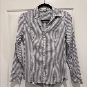 Express Grey and White Striped Women's Shirt